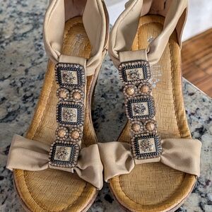 Patrizia by Spring Step Tan/Jeweled Wedge Sandal NEW Sz. 36 ( US: Sz 6/6.5)